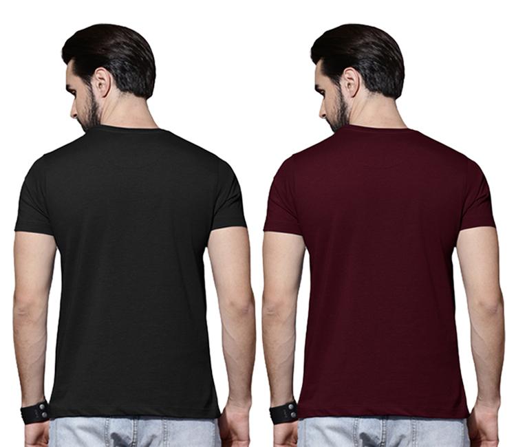 Cotton Solid Half Sleeves Mens Round Neck T-Shirt Pack Of 2