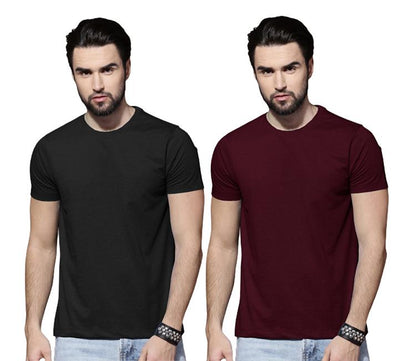 Cotton Solid Half Sleeves Mens Round Neck T-Shirt Pack Of 2