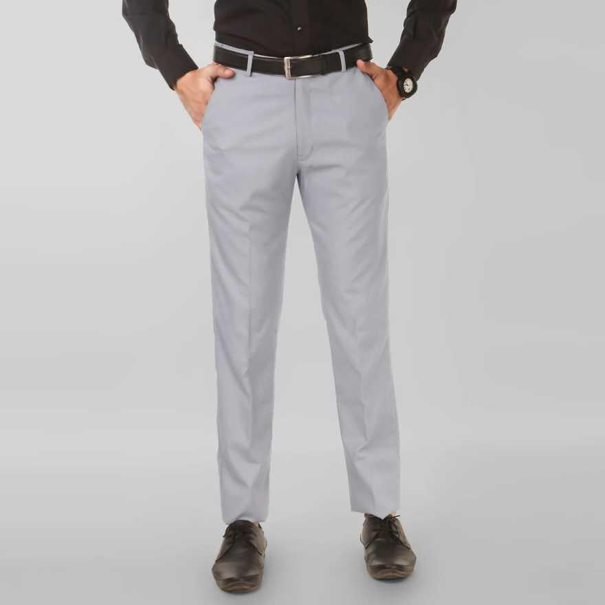 Lycra Blend Solid Regular Fit Mens Formal Trousers