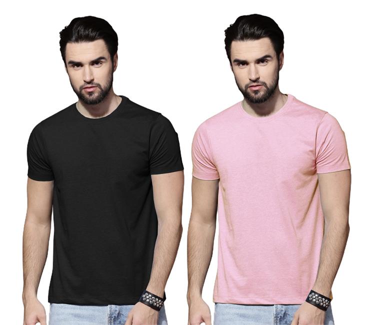 Cotton Solid Half Sleeves Mens Round Neck T-Shirt Pack Of 2