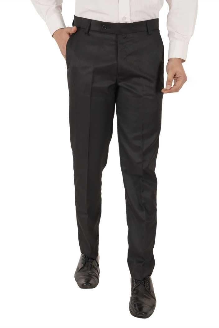 Lycra Blend Solid Regular Fit Mens Formal Trousers